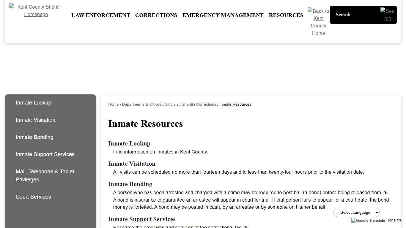 Inmate Resources | Kent County, MI