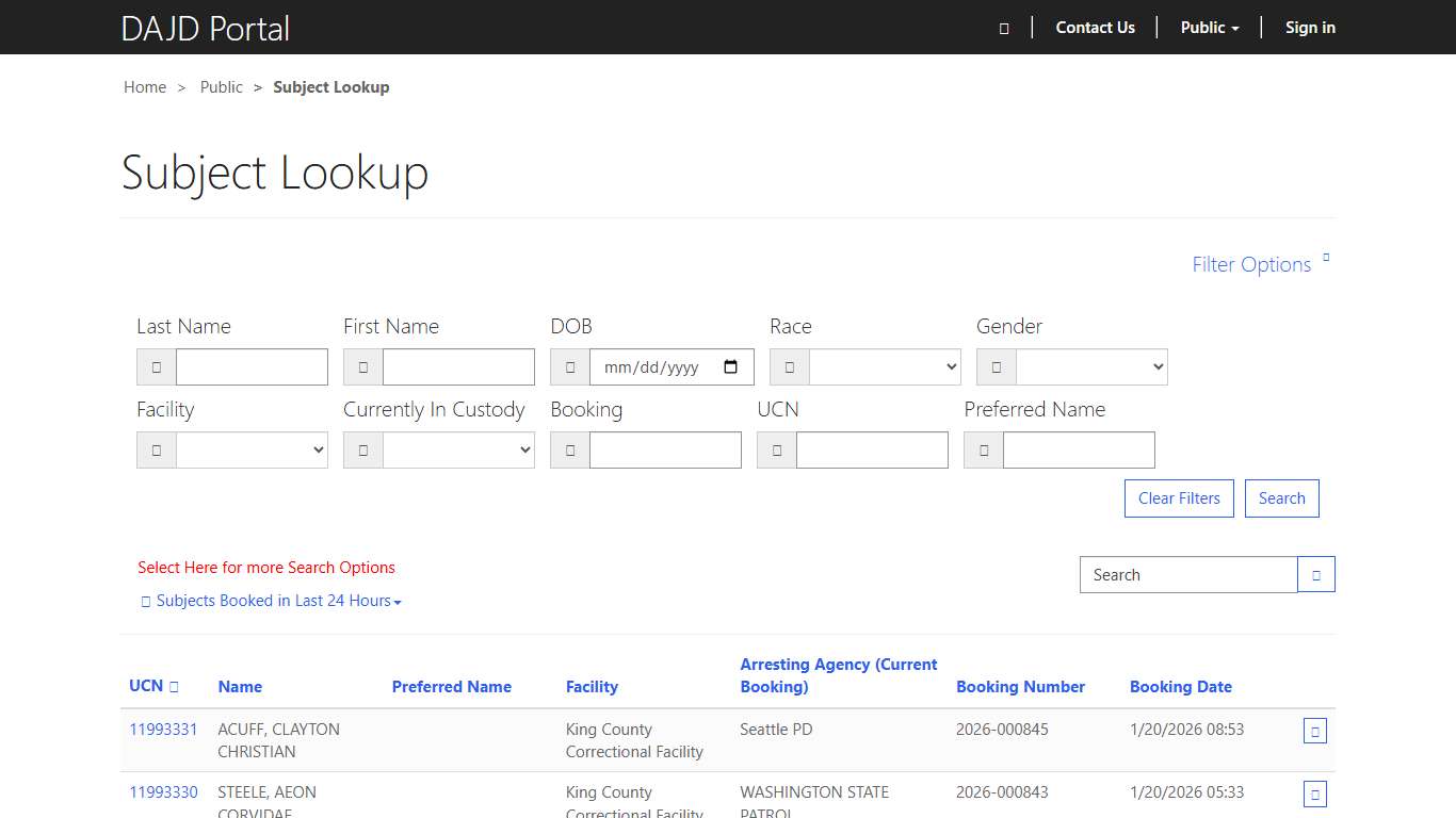 Subject Lookup · Custom Portal